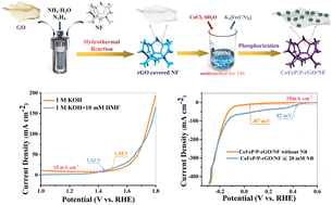 Graphical abstract: Electrooxidation of 5-hydroxymethylfurfural and electroreduction of nitrobenzene by hollow CoFeP cubes/rGO/Ni foam