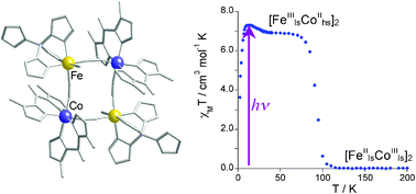 Graphical abstract: [FeIILSCoIIILS]2 ⇔ [FeIIILSCoIIHS]2 photoinduced conversion in a cyanide-bridged heterobimetallic molecular square