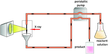 Graphical abstract: SAXS in combination with a free liquid jet for improved time-resolved in situ studies of the nucleation and growth of nanoparticles