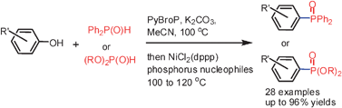 Graphical abstract: Ni-catalyzed construction of C–P bonds from electron-deficient phenols via the in situ aryl C–O activation by PyBroP