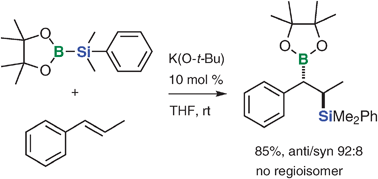 Graphical abstract: Potassium tert-butoxide-mediated regioselective silaboration of aromatic alkenes