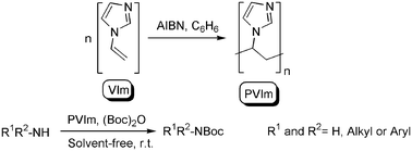 Graphical abstract: Poly(N-vinylimidazole) as a halogen-free and efficient catalyst for N-Boc protection of amines under solvent-free conditions