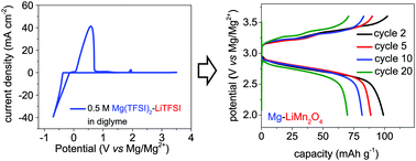 Graphical abstract: Advanced hybrid battery with a magnesium metal anode and a spinel LiMn2O4 cathode