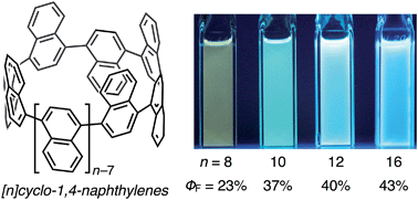 Graphical abstract: Synthesis and properties of [8]-, [10]-, [12]-, and [16]cyclo-1,4-naphthylenes
