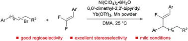 Graphical abstract: Ni-catalyzed migratory fluoro-alkenylation of unactivated alkyl bromides with gem-difluoroalkenes