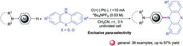 Graphical abstract: A metal- and oxidizing-reagent-free anodic para-selective amination of anilines with phenothiazines
