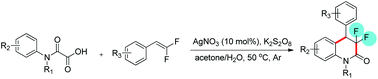 Graphical abstract: Silver-promoted decarboxylative radical addition/annulation of oxamic acids with gem-difluoroolefins: concise access to CF2-containing 3,4-dihydroquinolin-2-ones