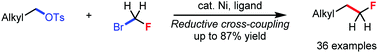 Graphical abstract: Nickel-catalyzed reductive monofluoroakylation of alkyl tosylate with bromofluoromethane to primary alkyl fluoride