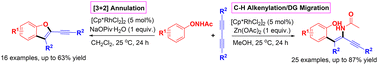 Graphical abstract: Redox-neutral rhodium(iii)-catalyzed divergent synthesis of tetrasubstituted 1,3-enynes and alkynylated benzofurans