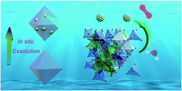 Graphical abstract: An exsolution constructed FeNi/NiFe2O4 composite: preferential breaking of octahedral metal–oxygen bonds in a spinel oxide