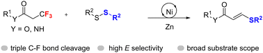 Graphical abstract: Nickel-catalysed chelation-assisted reductive defluorinative sulfenylation of trifluoropropionic acid derivatives