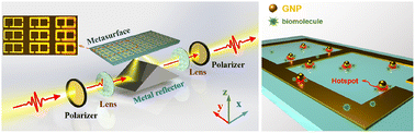Graphical abstract: THz enantiomers of drugs recognized by the polarization enhancement of gold nanoparticles on an asymmetric metasurface