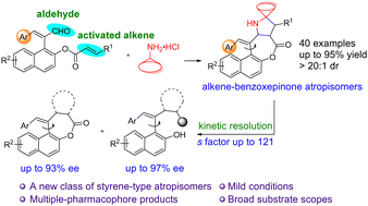 Graphical abstract: Construction of atropisomeric benzoxepinone-embedded styrenes via intramolecular [3+2] cycloaddition and catalytic kinetic resolution