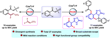 Graphical abstract: Rhodium-catalyzed C–H α-fluoroalkenylation/annulation of β-ketosulfoxonium ylides with 2,2-difluorovinyl tosylate/oxadiazolones