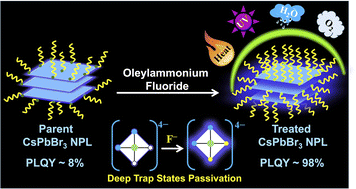 Graphical abstract: Oleylammonium fluoride passivated blue-emitting 2D CsPbBr3 nanoplates with near-unity photoluminescence quantum yield: safeguarding against threats from external perturbations