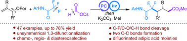 Graphical abstract: Photocatalytic 1,3-difluoroalkylcarboxylation of alkenes by triple kinetic-controlled radical self-ordering