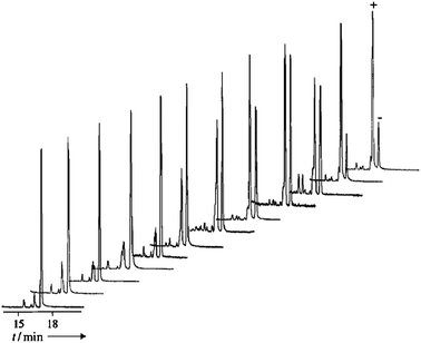 Capillary array electrophoresis separation of derivatized amines (12) at different ee values (12 samples).63