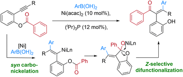 Graphical abstract: Catalytic stereoselective synthesis of all-carbon tetra-substituted alkenes via Z-selective alkyne difunctionalization