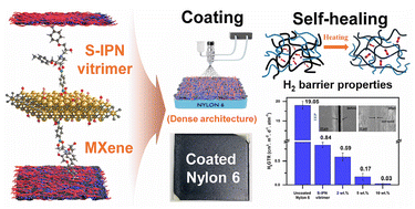 Graphical abstract: Epoxy-based vitrimeric semi-interpenetrating network/MXene nanocomposites for hydrogen gas barrier applications