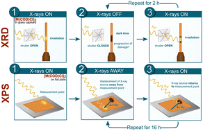 Graphical abstract: Investigating discontinuous X-ray irradiation as a damage mitigation strategy for [M(COD)Cl]2 catalysts