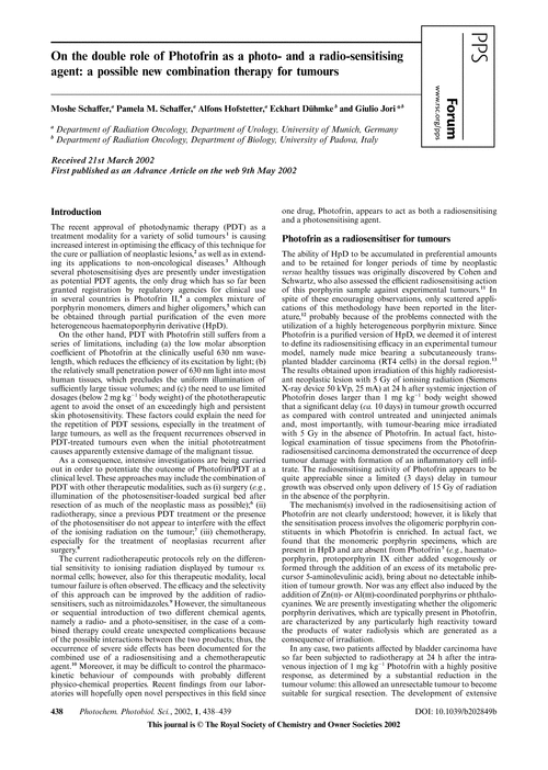 On the double role of Photofrin as a photo- and a radio-sensitising agent: a possible new combination therapy for tumours