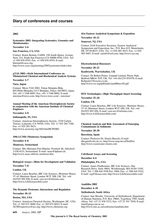 Diary of conferences and courses