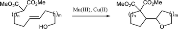 Graphical abstract: Manganese(iii) acetate mediated synthesis of oxygen heterocycles. Influence of copper(ii) salts on product distribution