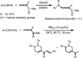 Graphical abstract: Baylis–Hillman reactions of N-tosyl aldimines and aryl aldehydes with 3-methylpenta-3,4-dien-2-one