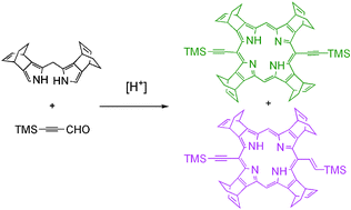 Graphical abstract: Novel one-pot synthesis of 5-alkenyl-15-alkynylporphyrins and their derivatisation to a butadiyne-linked benzoporphyrin dimer