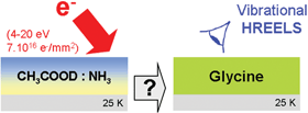 Graphical abstract: Reactivity induced at 25 K by low-energy electron irradiation of condensed NH3–CH3COOD (1 : 1) mixture