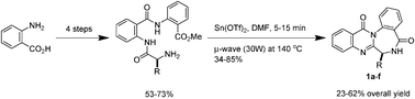 Graphical abstract: Tin triflate-mediated total synthesis of circumdatin F, sclerotigenin, asperlicin C, and other quinazolino[3,2-a][1,4]benzodiazepines