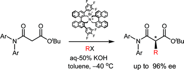 Graphical abstract: The highly enantioselective phase-transfer catalytic mono-alkylation of malonamic esters