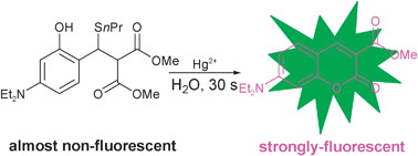 Graphical abstract: A selective and sensitive “turn-on” fluorescent chemodosimeter for Hg2+ in aqueous media viaHg2+ promoted facile desulfurization–lactonization reaction