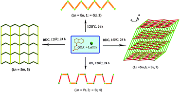 Graphical abstract: Controlled synthesis, structures and properties of one-, two-, and three-dimensional lanthanide coordination polymers based on (8-quinolyloxy)acetate