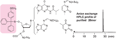 Graphical abstract: Synthesis of oligodeoxynucleotides using the oxidatively cleavable 4-methoxytritylthio (MMTrS) group for protection of the 5′-hydroxyl group