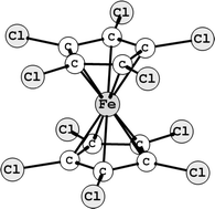 Graphical abstract: The molecular structure, equilibrium conformation and barrier to internal rotation in decachloroferrocene, Fe(η-C5Cl5)2, determined by gas electron diffraction