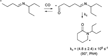 Graphical abstract: First determination of the rate constant for ring-closure of an azahexenoyl radical: 6-aza-7-ethyl-5-hexenoyl