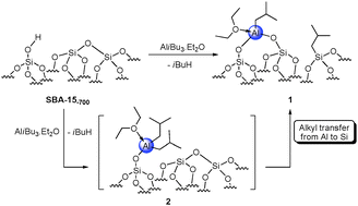 Graphical abstract: A well-defined silica-supported aluminium alkyl through an unprecedented, consecutive two-step protonolysis–alkyl transfer mechanism