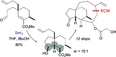 Graphical abstract: A stereoselective, Sm(ii)-mediated approach to decorated cis-hydrindanes: synthetic studies on faurinone and pleuromutilin