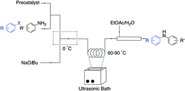Graphical abstract: Palladium-catalyzed amination reactions in flow: overcoming the challenges of clogging via acoustic irradiation