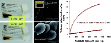Graphical abstract: Deep eutectic solvents as both precursors and structure directing agents in the synthesis of nitrogen doped hierarchical carbons highly suitable for CO2 capture