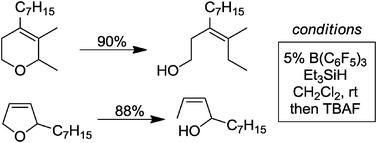 Graphical abstract: Synthesis of allylic and homoallylic alcohols from unsaturated cyclic ethers using a mild and selective C–O reduction approach