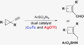 Graphical abstract: Ring expansion of alkynyl cyclopropanes to highly substituted cyclobutenes via a N-sulfonyl-1,2,3-triazole intermediate