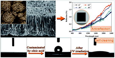 Graphical abstract: Self-cleaning, broadband and quasi-omnidirectional antireflective structures based on mesocrystalline rutile TiO2 nanorod arrays