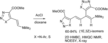 Graphical abstract: Self condensation of enamines mediated by acetylation. A novel approach to 1-(azol-5-yl)-(1E,3Z)-butadiene-4-N,N-dimethylamines