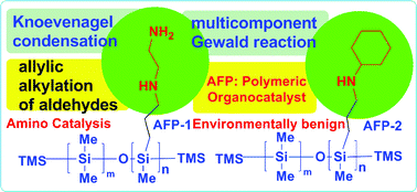 Graphical abstract: Amine-functional polysiloxanes (AFPs) as efficient polymeric organocatalyst for amino catalysis: efficient multicomponent Gewald reaction, α-allylic alkylation of aldehydes, and Knoevenagel condensation