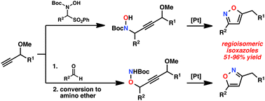 Graphical abstract: Platinum-catalyzed cyclizations via carbene intermediates: syntheses of complementary positional isomers of isoxazoles