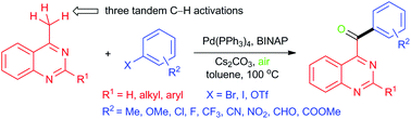 Graphical abstract: Pd(0)-catalyzed benzylic arylation–oxidation of 4-methylquinazolines via sp3 C–H activation under air conditions