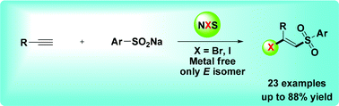 Graphical abstract: NBS-promoted halosulfonylation of terminal alkynes: highly regio- and stereoselective synthesis of (E)-β-halo vinylsulfones