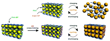 Graphical abstract: A photo-cross-linkable polymeric binder for silicon anodes in lithium ion batteries